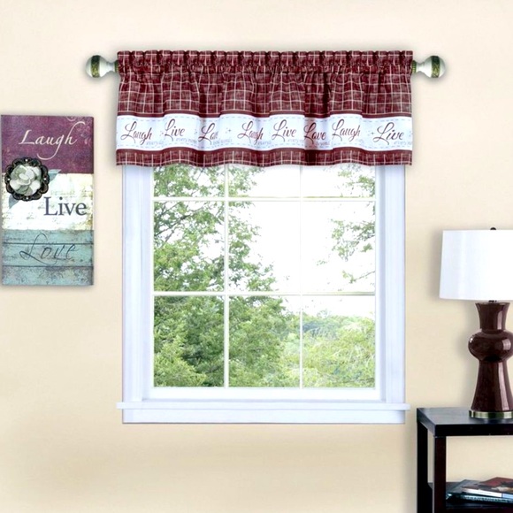 1~Burgundy Traditonal Elegance Live,Love,Laugh Window Curtain Valance  58”x 15” - Picture 1 of 8